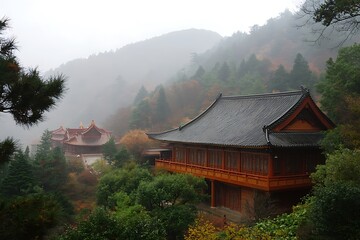 Fototapeta premium a serene chinese temple in the mountains