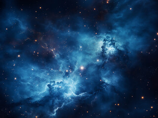 Naklejka premium Star cluster glowing with young stars burning and blue gas clouds surrounding the stellar nursery
