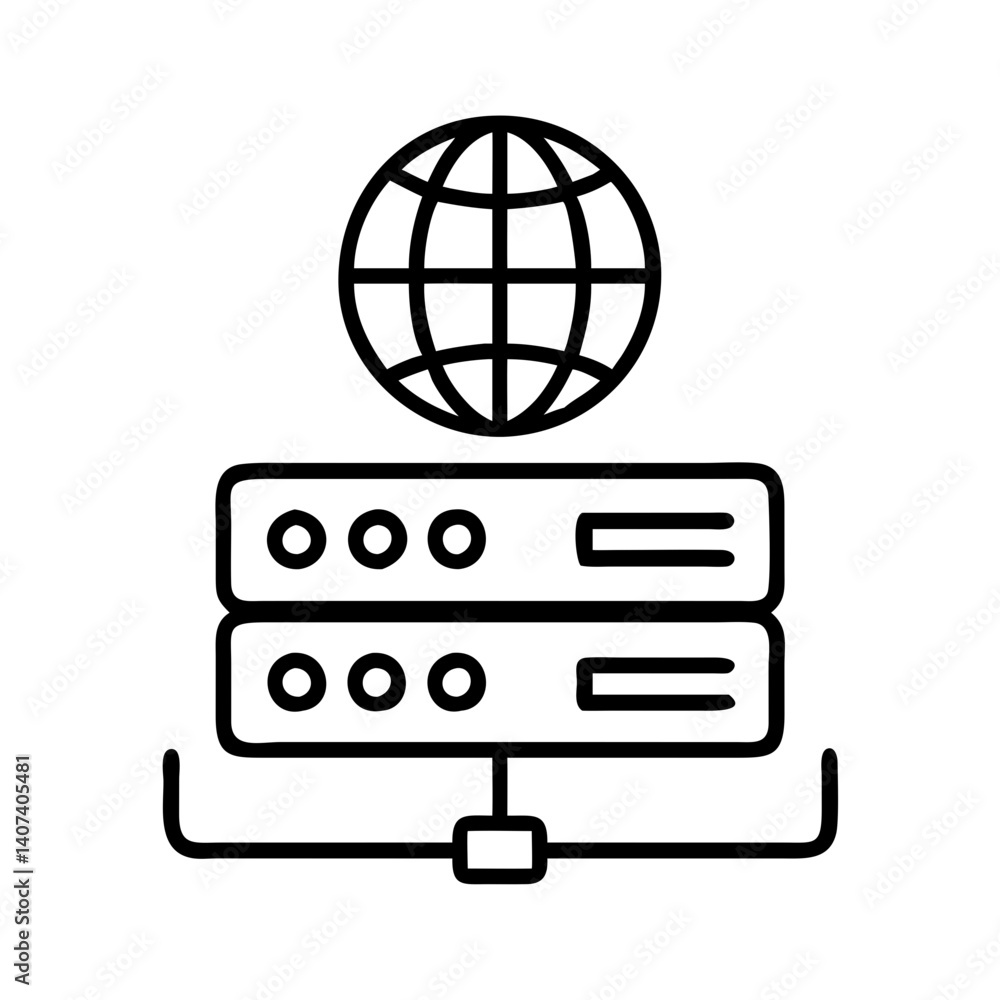 Poster network server hosting data center with globe icon for cloud computing and technology needs