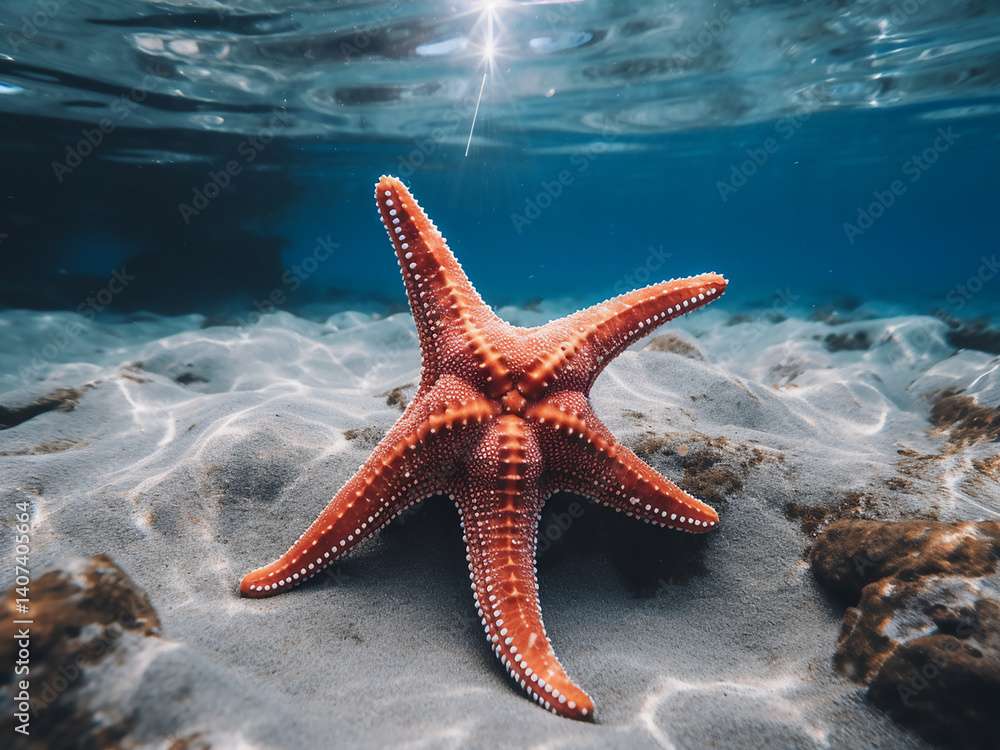 Poster starfish crawling with arms moving slowly across the surface taking their time exploring