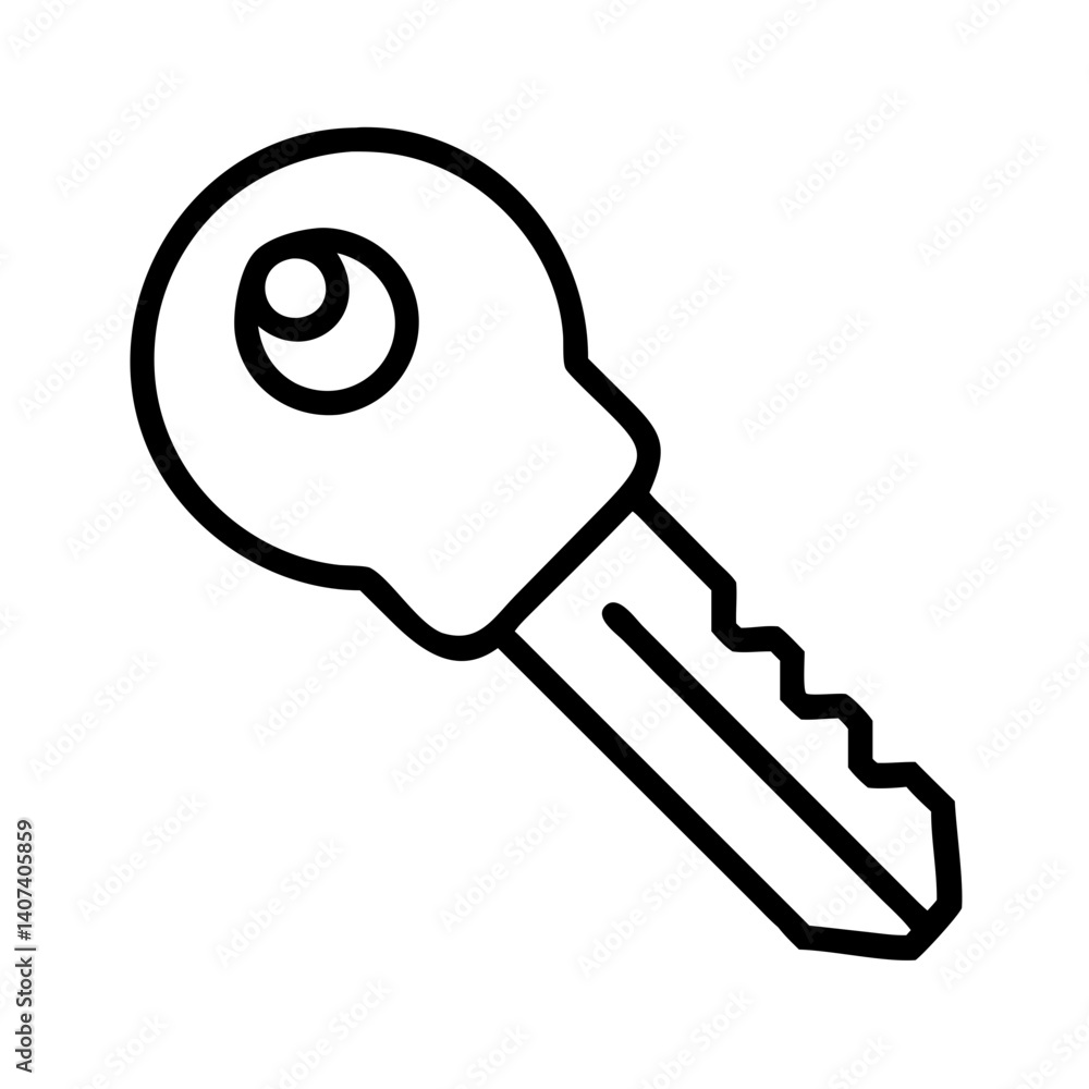 Poster isolated door key vector drawing for security and access control solutions and key cutting services