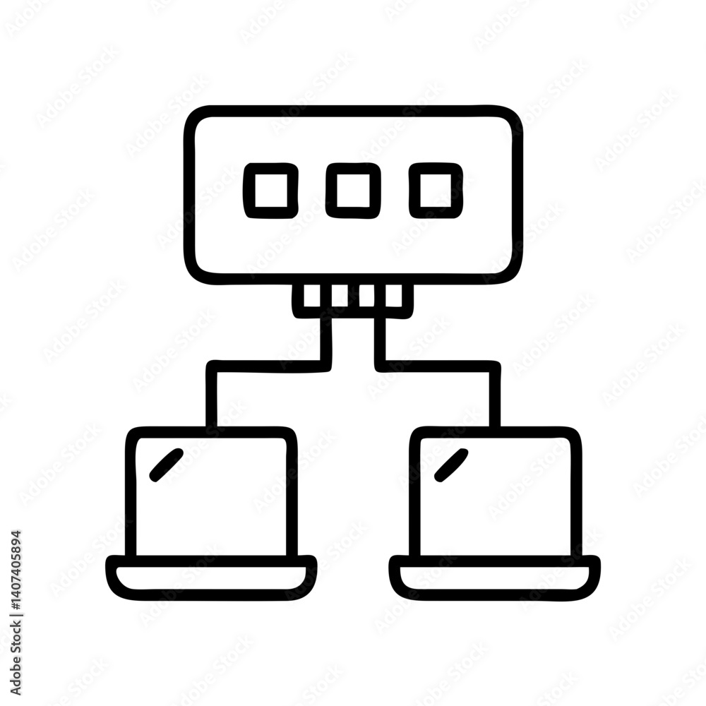 Poster network diagram outline icon for server connection and computer setup illustration design