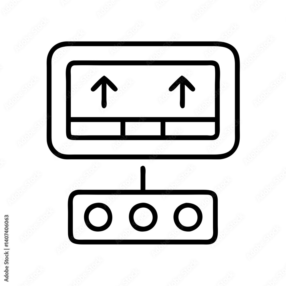 Fototapete Monitor with arrows up and control panel vector icon design for user interface and navigation
