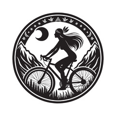 Obraz premium Silhouette of a woman riding a bike in nature with a bohemian style