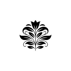 Elegant Floral Emblem: Black Leafy Ornament on White Background