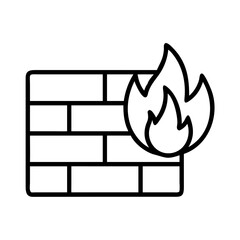 Firewall security system protection network safety internet data brick wall flame icon vector