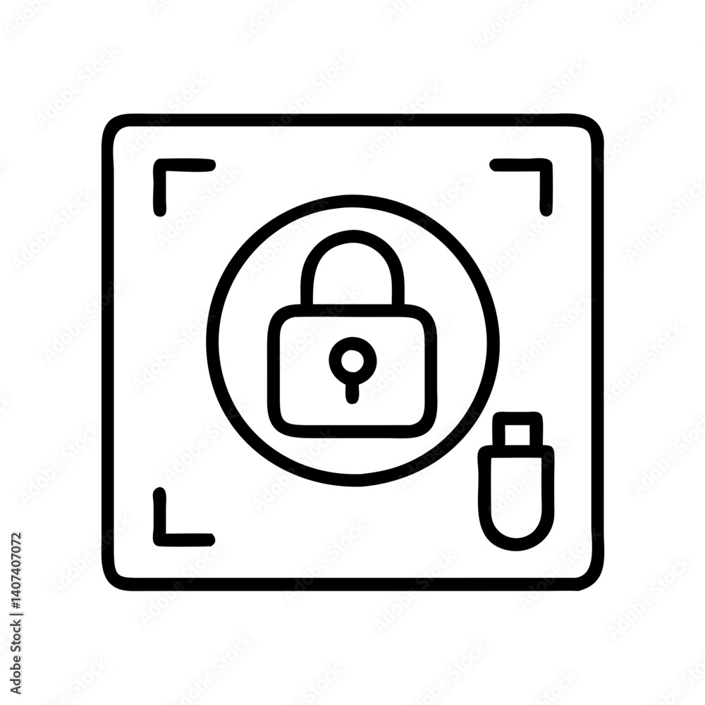 Poster secure data storage solution concept for usb drive with padlock symbol on square background