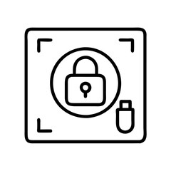 Secure data storage solution concept for usb drive with padlock symbol on square background