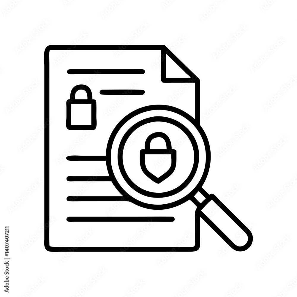 Poster security audit checklist with magnifying glass for data protection and information privacy review