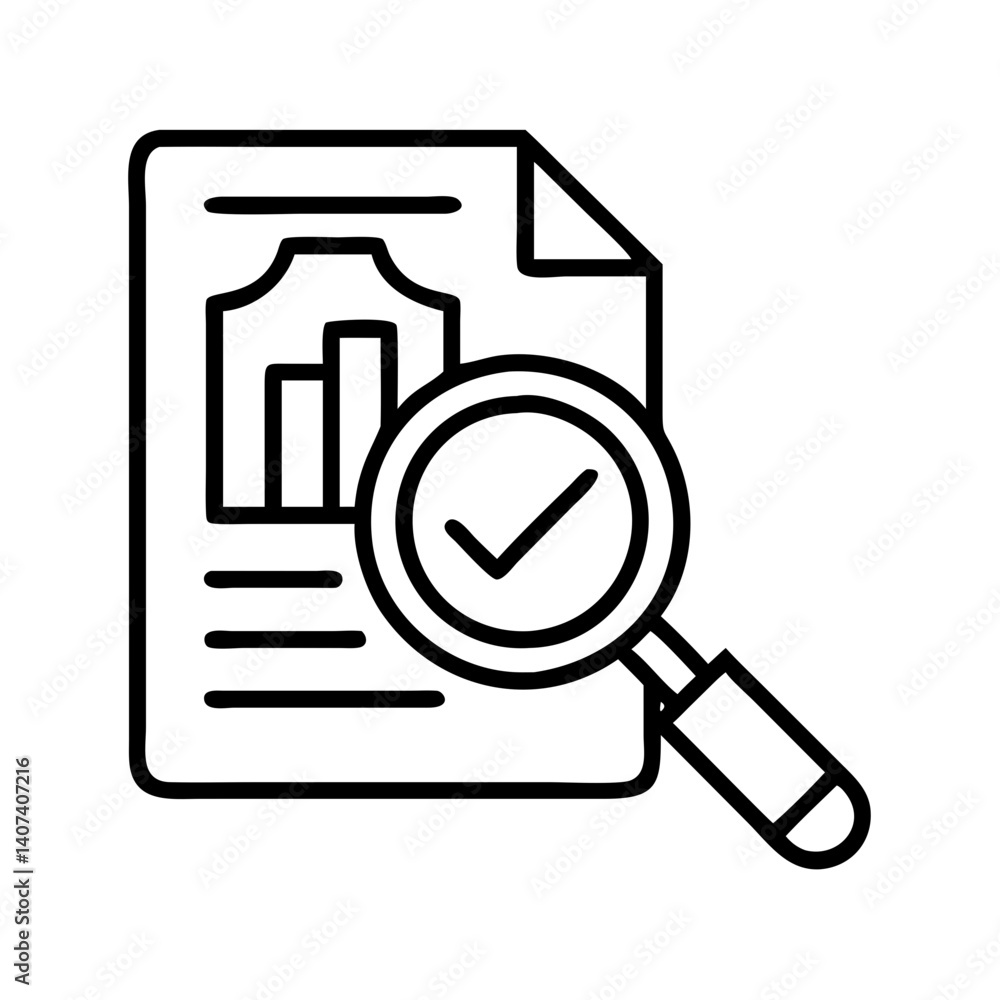 Poster data analysis report with magnifying glass icon for business review and analytics research