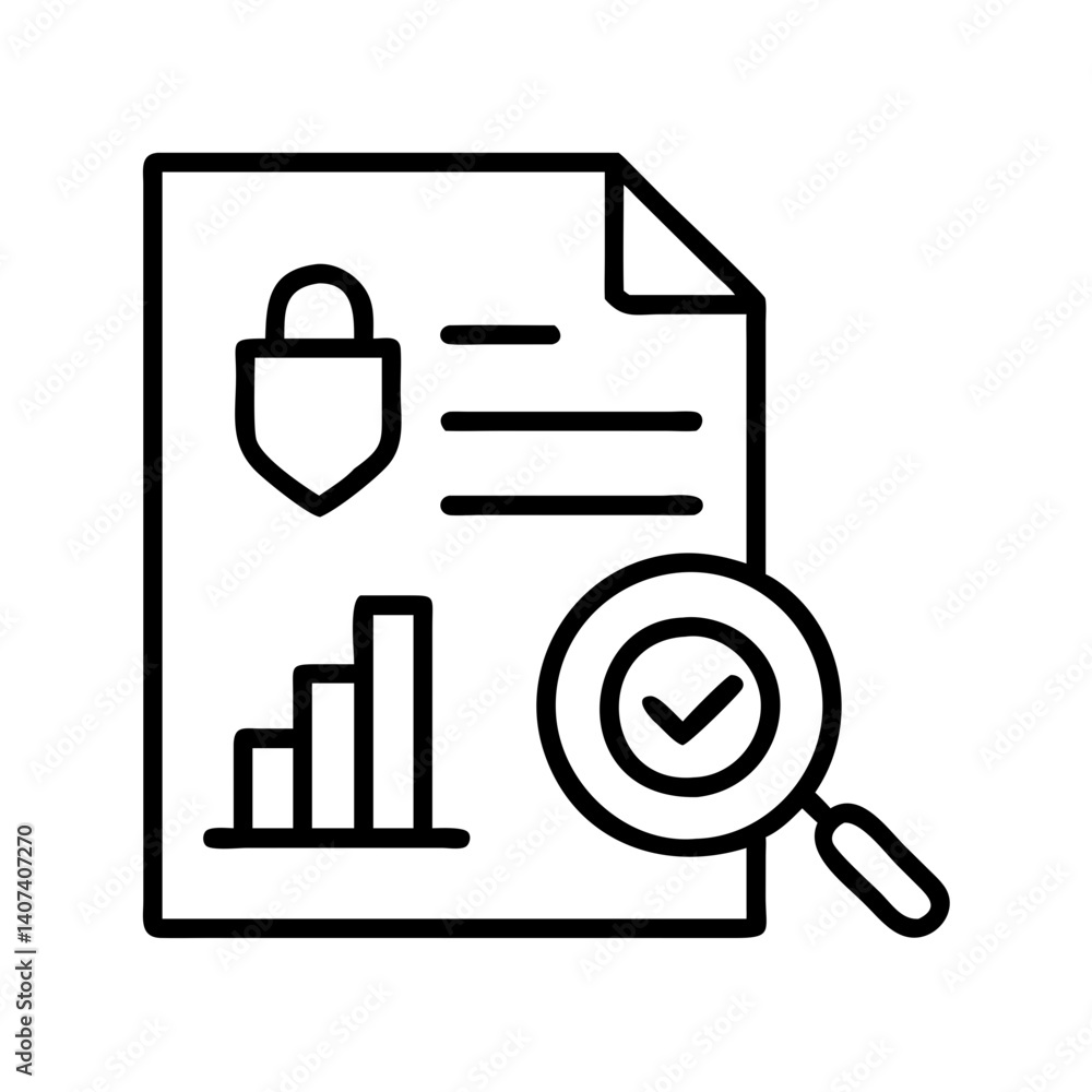 Poster data security audit report with graph and magnifying glass for compliance and verification process