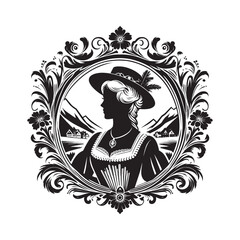 Fototapeta premium Silhouette of woman in traditional attire framed by ornate decorative elements