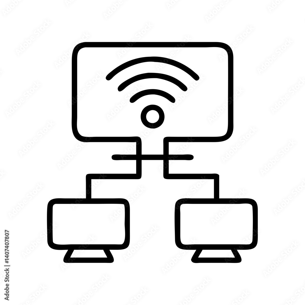 Aufkleber network connection diagram with wifi signal and computers for internet access and data sharing