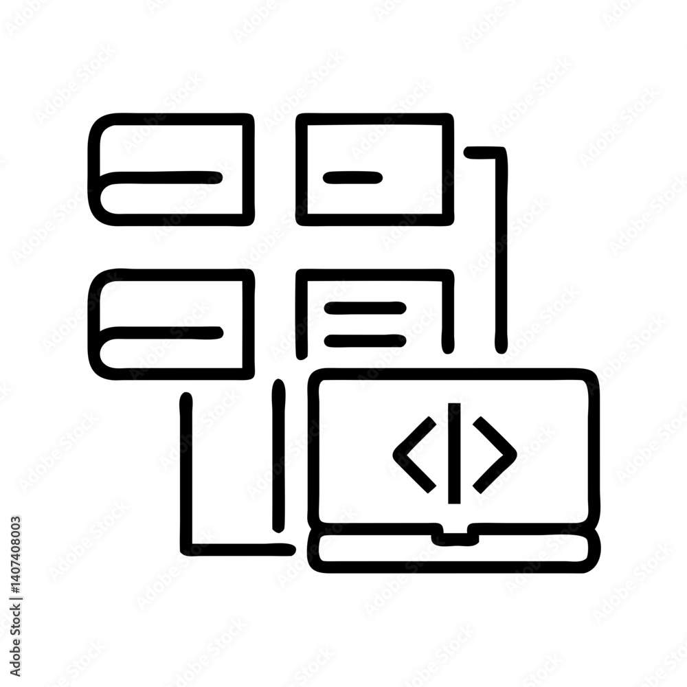 Poster Website development process flow chart diagram with coding on laptop for web design seo