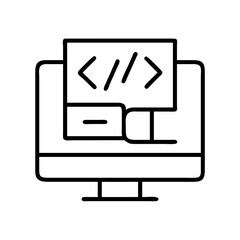Programming code on computer screen vector icon for software development and coding concept