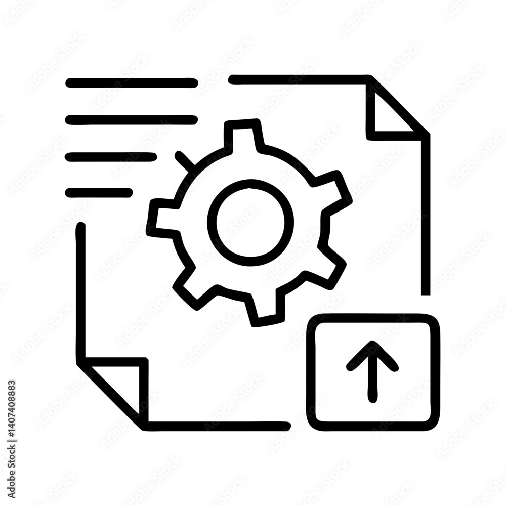 Poster upload settings configuration document file management gear icon vector graphic design element