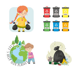 Icons, icons - garbage sorting, planet protection, earth Day, international Earth Environment Day, ecology. Vector illustration on an isolated background.
