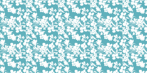 Floral Seamless Pattern in Turquoise and White