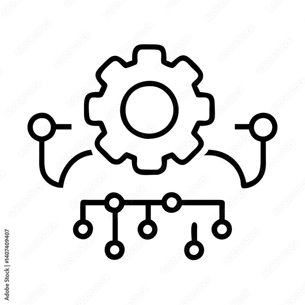 Poster machine learning automation process with gear and network nodes vector illustration