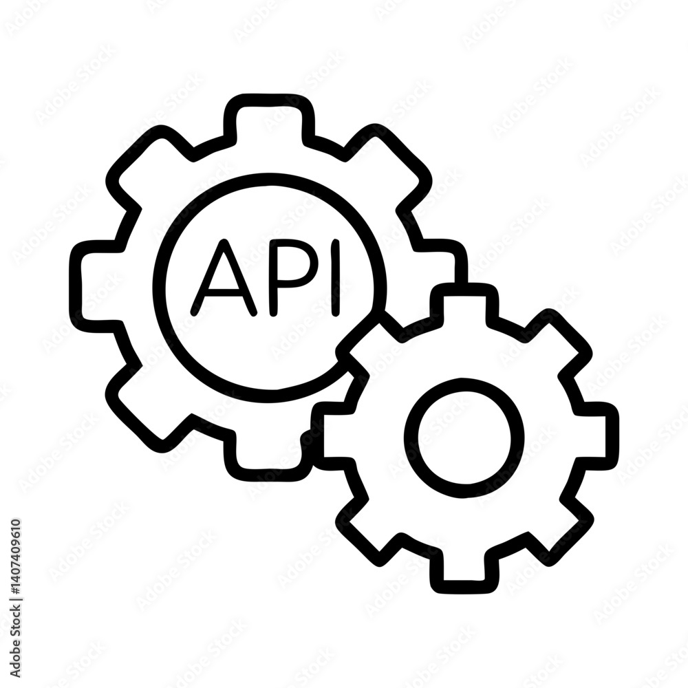 Poster Api integration development concept with gears and cogwheels for software and application design