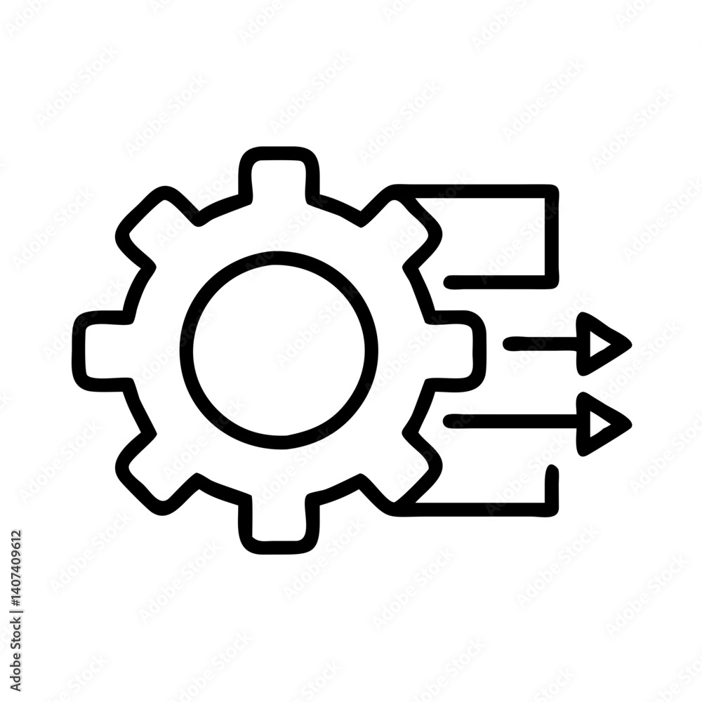 Poster process automation workflow management system with gear and arrows vector illustration