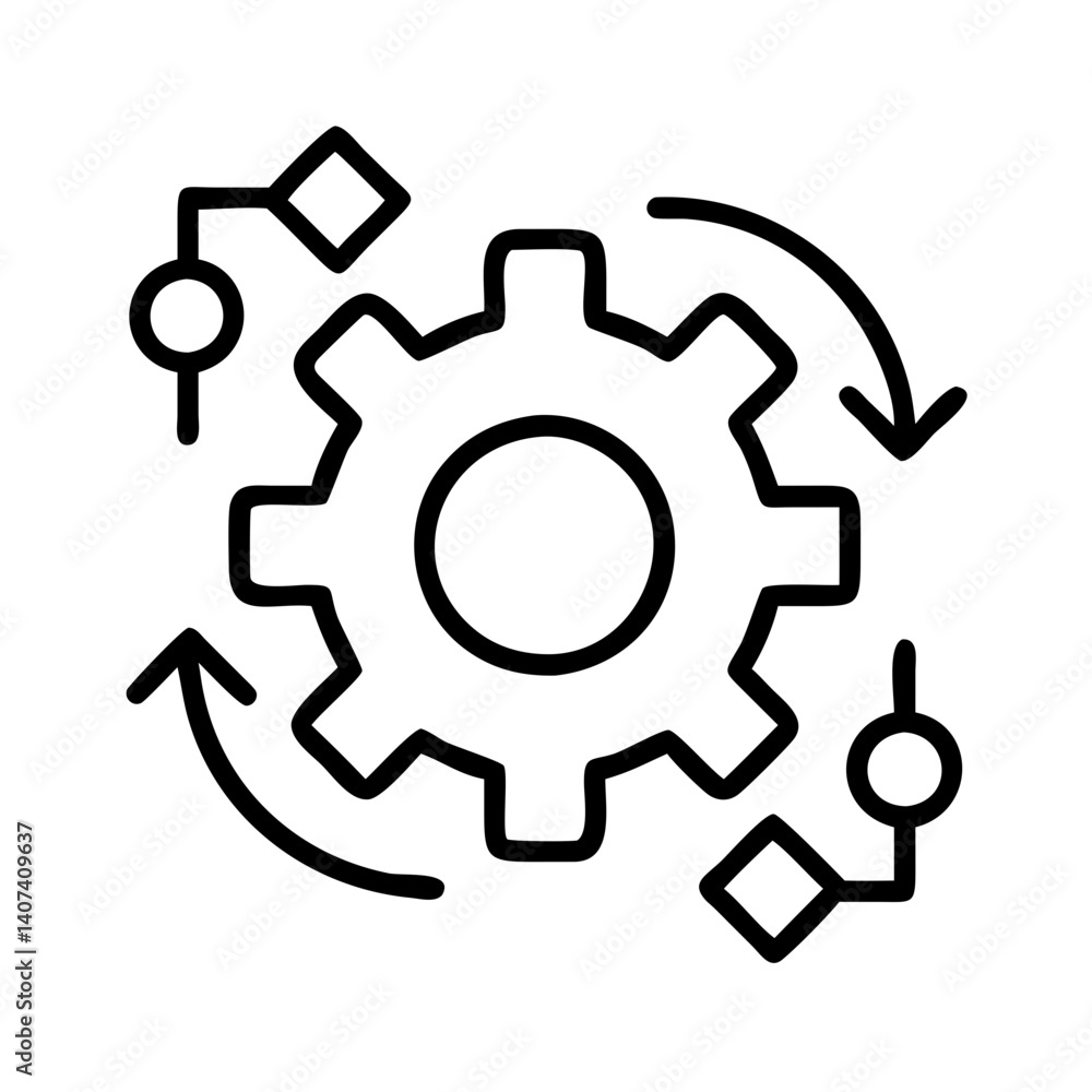 Poster process automation workflow diagram with gear and arrows for business optimization system