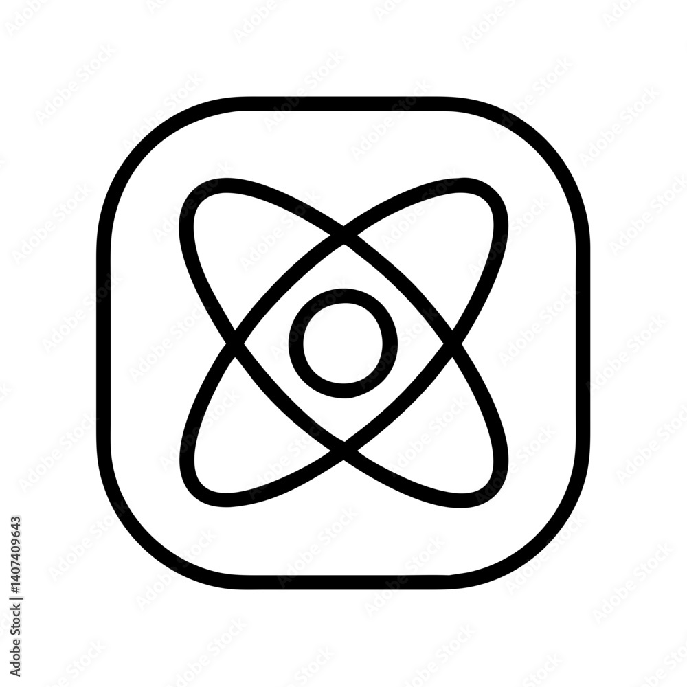 Poster atom symbol vector icon design of science technology and physics in a square frame shape