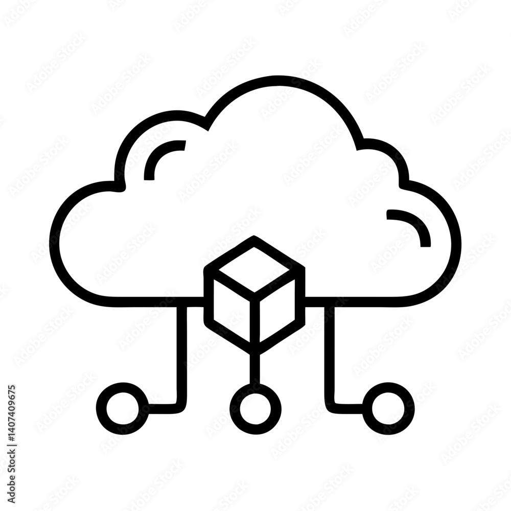 Poster cloud computing network data storage cube connection diagram for digital technology concept
