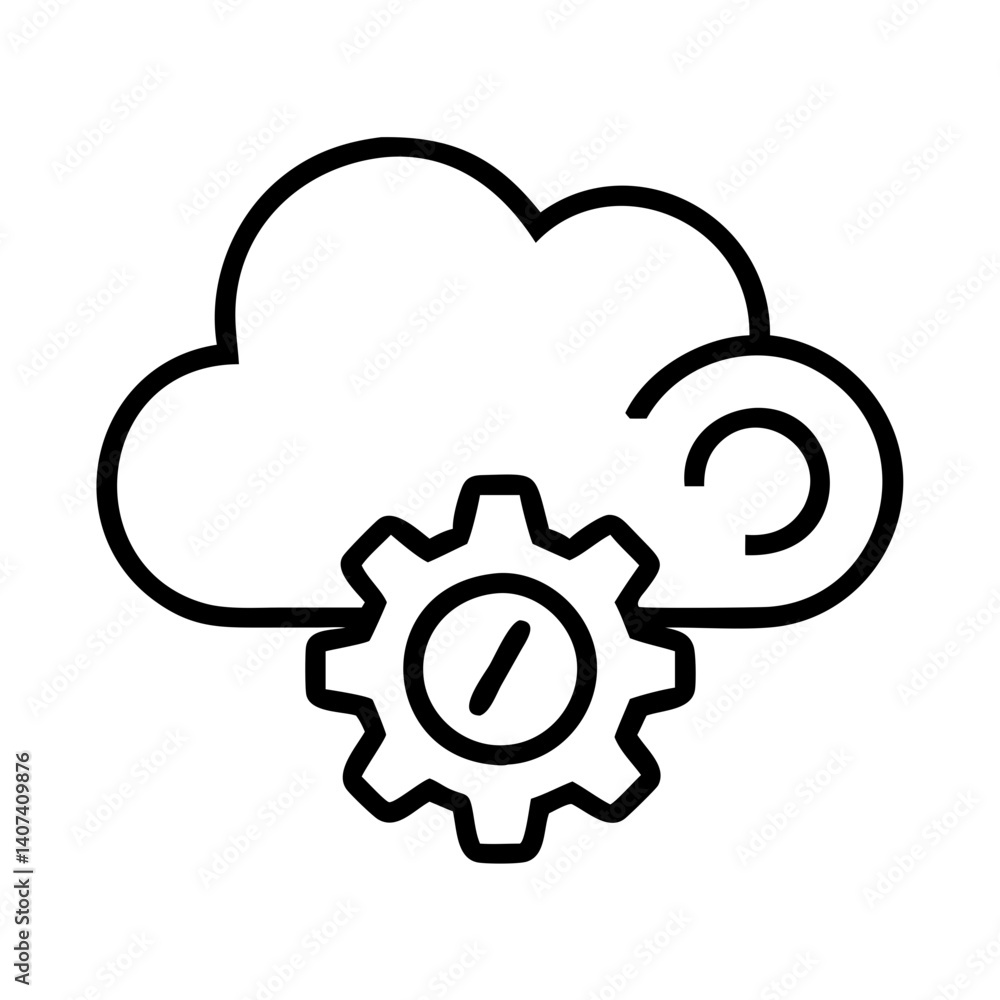 Poster cloud computing services and management with gear icon for data processing and storage