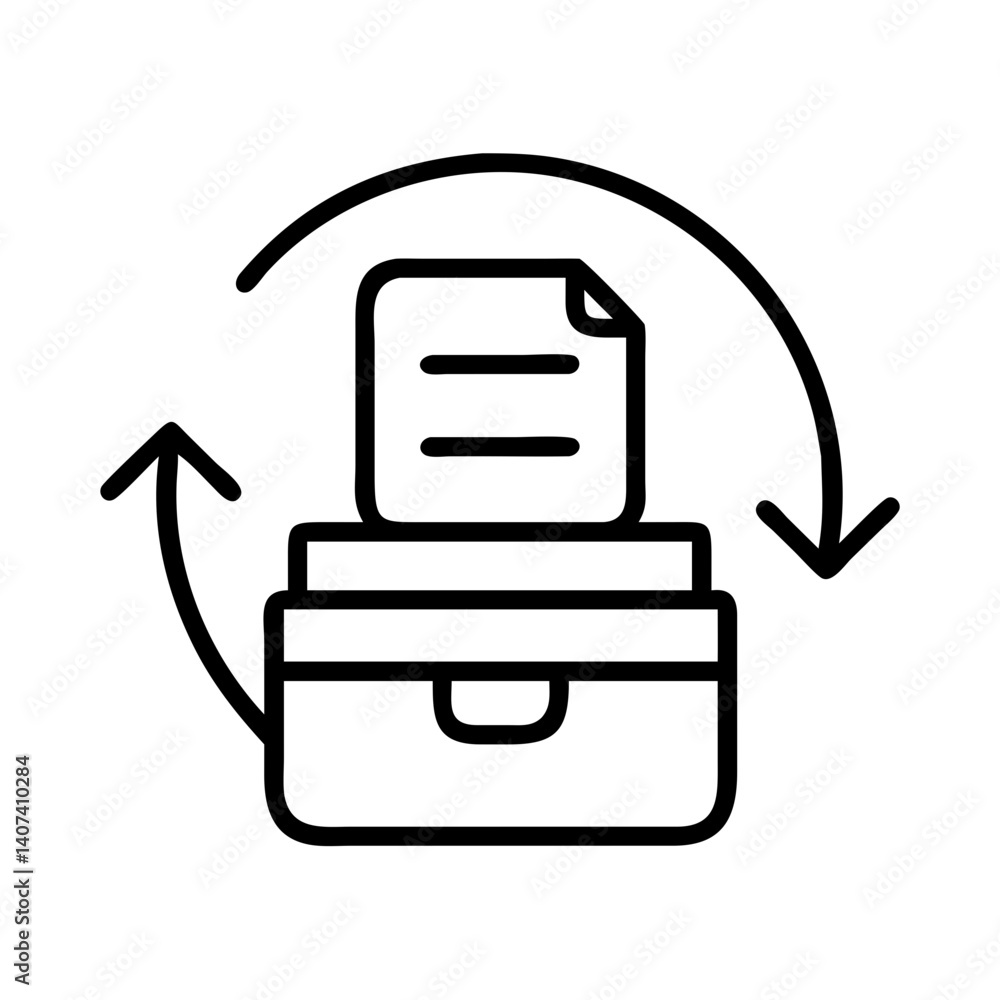 Poster printer icon vector illustration for printing documents and file management with arrow circle flow