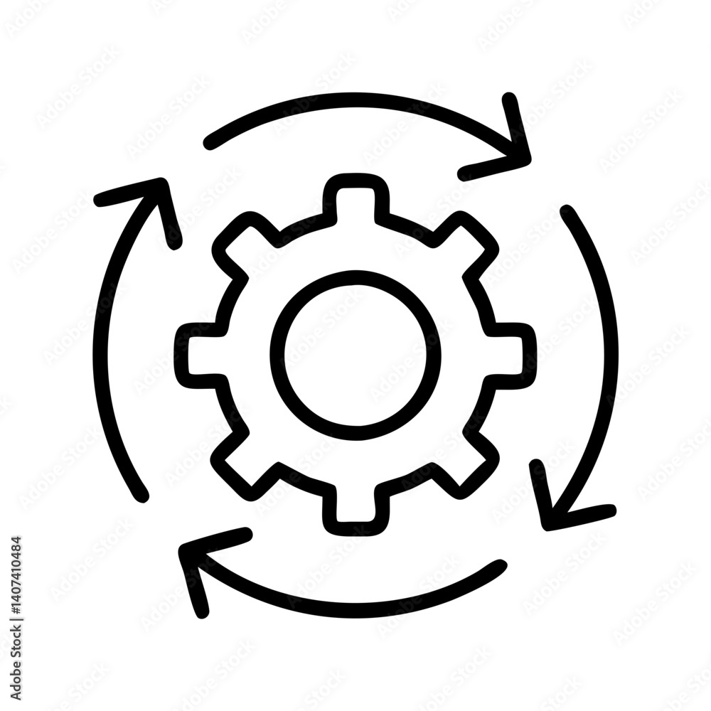 Poster gear mechanism rotation process icon vector illustration for automation and engineering design
