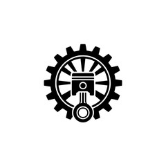 Black & White Engine Logo - Gear & Piston Illustration