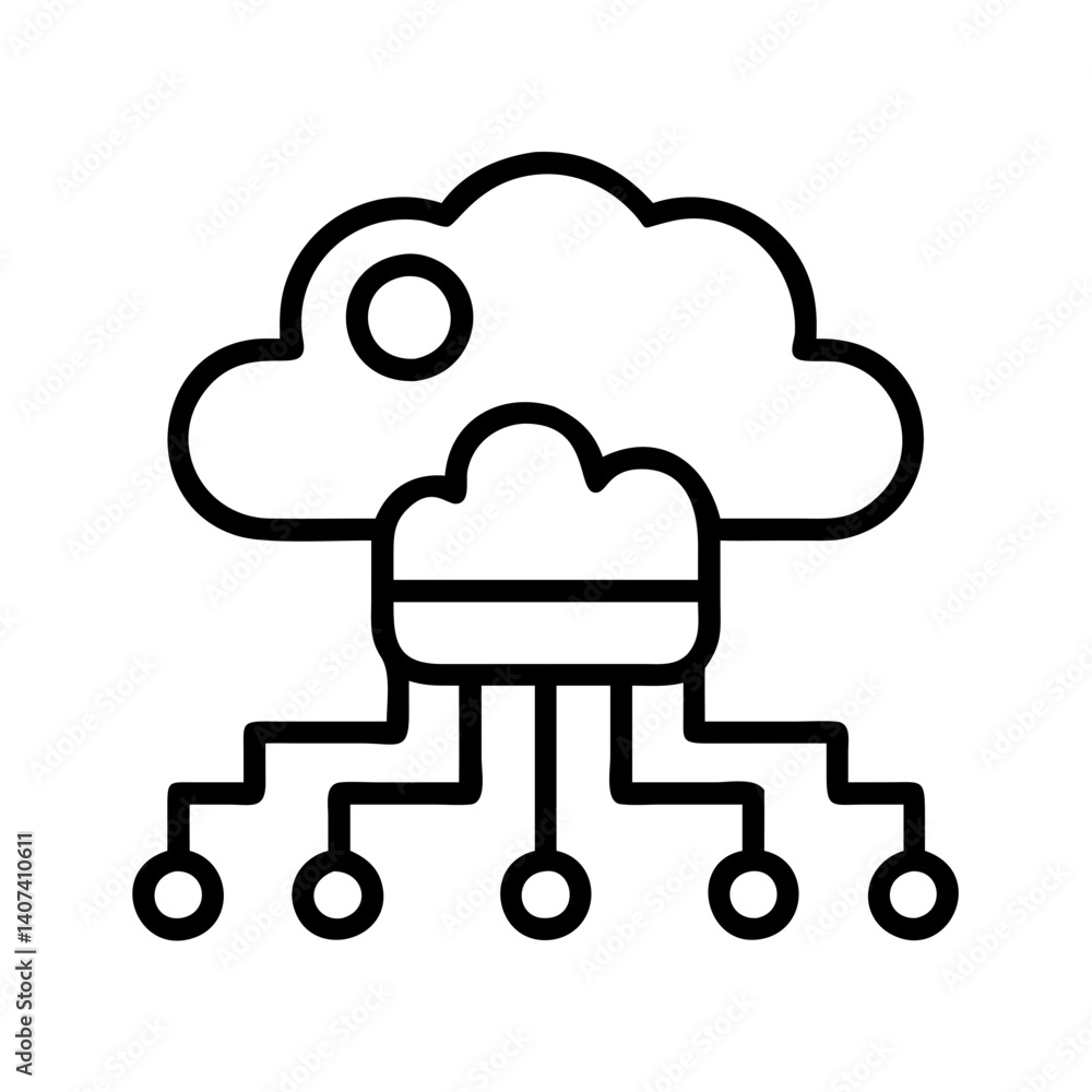 Poster cloud computing network diagram vector illustration for technology and data storage use