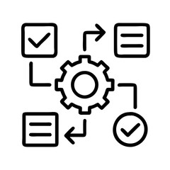 Workflow automation process flowchart diagram with gear and check marks for business strategy