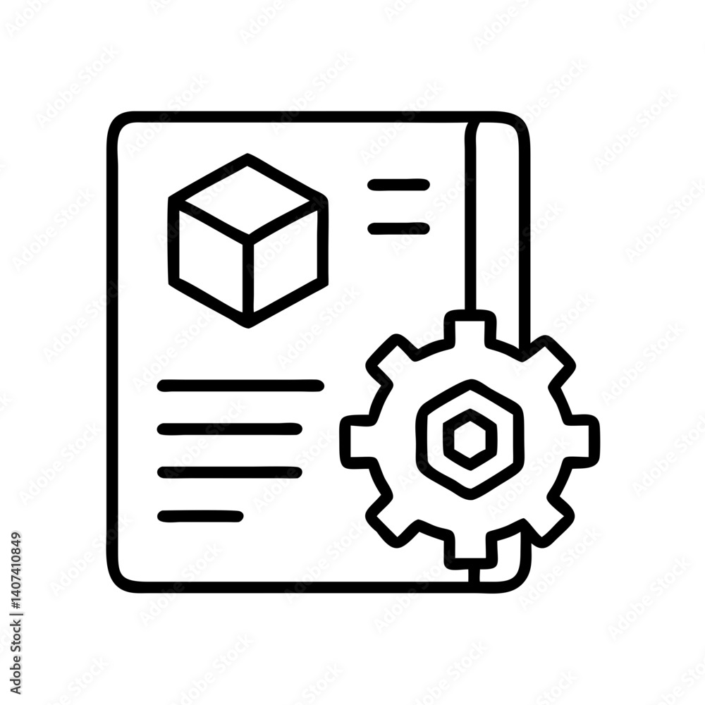 Poster engineering blueprint design with gear and cube for technical drawing and mechanical plan view