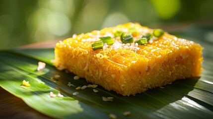 Exquisite Zarda Dessert Artfully Presented on Banana Leaf