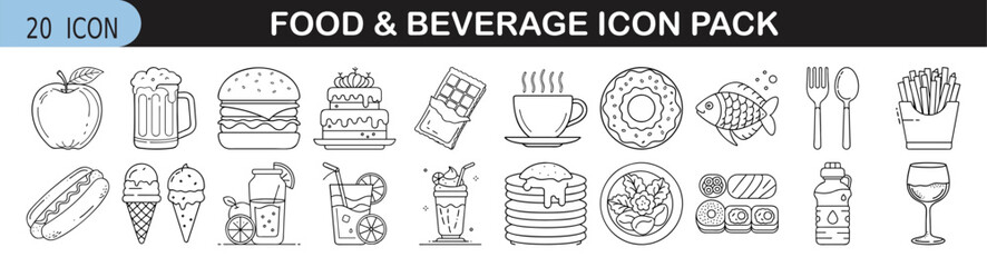 Hand-Drawn Food and Drink Icon Collection
