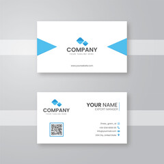 Modern Dual-Sided Business Card Template with Blue Geometric Logo and Comprehensive Contact Details