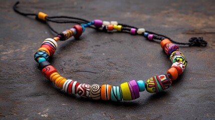Beaded tribal necklace with ethnic design, vibrant colors and intricate handiwork