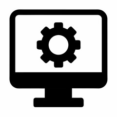 Monitor with gear represents project management or technical leadership icon on white background