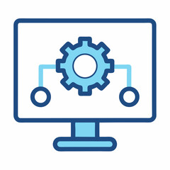 Monitor with gear represents project management or technical leadership icon on white background