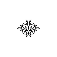 Elegant Floral Ornament Logo in Minimalist Style, Black & White, Vector