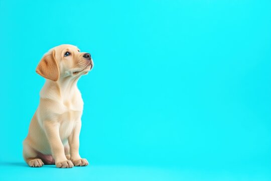 Serene Labrador Side Pose on Blue Background - Powered by Adobe