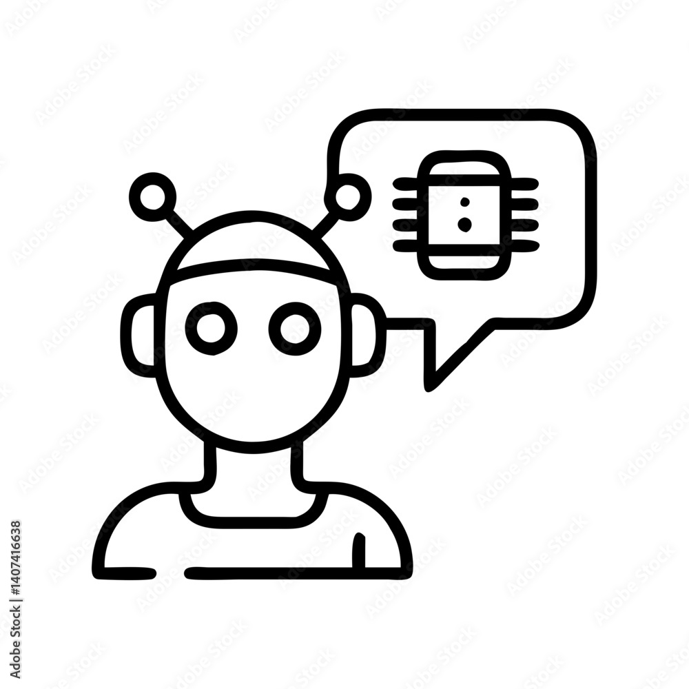 Poster ai robot thinking about chip technology artificial intelligence machine learning concept icon vector