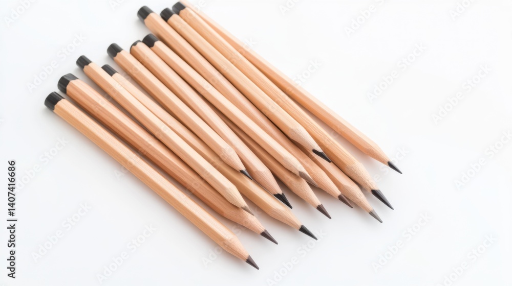 Poster a neatly arranged set of pencils on a clean white background for creative projects and educational u
