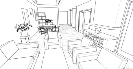 interior of a modern house 3d illustration