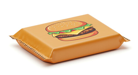 Delicious burger package design appetizing illustration of juicy cheeseburger on golden orange foil
