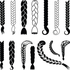 Hair Braided Silhouette, Hair Braided SVG, Braided Hair Vector, Fashion, Hair Braided Bundle Silhouette