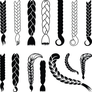 Hair Braided Silhouette, Hair Braided SVG, Braided Hair Vector, Fashion, Hair Braided Bundle Silhouette