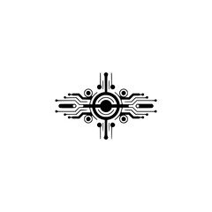 Abstract Circuit Board Icon: Tech Logo, Black & White, Clean Design